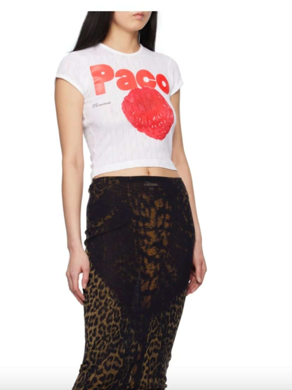Rabanne Cropped Printed Pointelle-Knit Cotton T-Shirt White, $450 original price